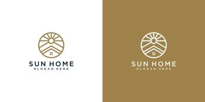 home with sun light logo design vector