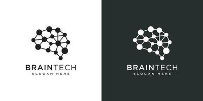 estilo de línea de diseño de logotipo de tecnología cerebral vector