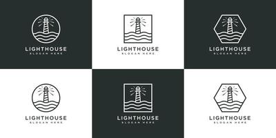 set of Minimalist line abstract lighthouse logo design vector