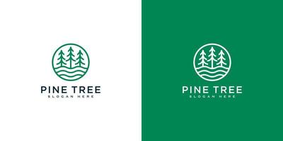 pine tree and river logo vector