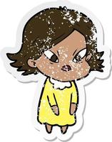 distressed sticker of a cartoon stressed woman vector