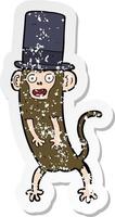 retro distressed sticker of a cartoon monkey in top hat vector