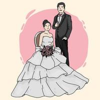 cute simple couple wedding cartoon illustration vector