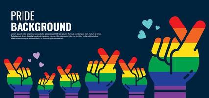 Pride month background with love hand symbol and rainbow color vector