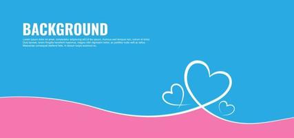 Blue and pink abstract background with heart shaped line. Vector background template for banner, poster, card on love and romantic theme
