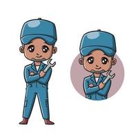 Mechanic Cute Cartoon Character Vector Illustration