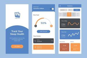 rastrear el vector de plantilla de diseño de interfaz de usuario de salud. Aplicación de diseño adecuada para Android e iOS. seguimiento del sueño. limpiar aplicación móvil