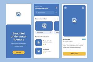 Simple booking diving ui design template vector. Suitable for designing applications for Android and IOS. Clean underwater app mobile vector