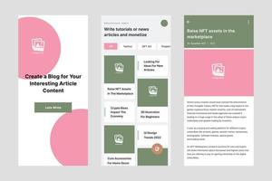 vector de plantilla de diseño de interfaz de usuario en línea de artículo minimalista. Aplicación de diseño adecuada para Android e iOS. aplicación móvil de estilo limpio