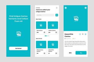 vector de plantilla de diseño de interfaz de usuario de tienda de cactus moderna. Aplicación de diseño adecuada para Android e iOS. aplicación móvil de estilo limpio