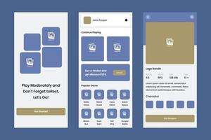 vector de plantilla de diseño de interfaz de usuario de videojuego. Aplicación de diseño adecuada para Android e iOS. aplicación móvil de estilo limpio