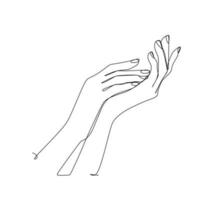 Single stroke line drawing of hands holding each other. Hand holding Vector illustration. Concept for logo, card, banner, poster flyer.