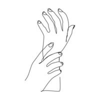 Right hand holding left wrist Continuous line drawing. Flat outline icon vector illustration isolated on white background.