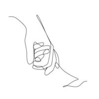 continuous line drawing of adult hand holding child hand. Simple one line draw doodle for world campaign concept. Isolated vector illustration minimalist design on white background