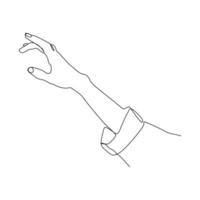 Hand reaching out gesture. Single continuous line hand gesture graphic icon. Simple one line draw doodle for world campaign concept. Isolated vector illustration minimalist design on white background