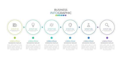 la plantilla de diseño infográfico se puede utilizar para presentación, banner, gráfico, flujo de negocios y diagrama. plantilla de línea de tiempo plana moderna con 6 opciones, partes, paso para el proceso. plantilla abstracta. vector