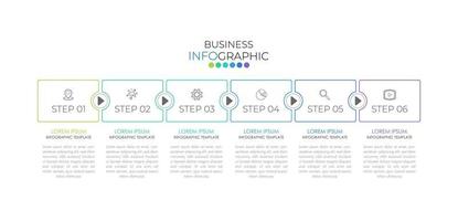 la plantilla de diseño infográfico se puede utilizar para presentación, banner, gráfico, flujo de negocios y diagrama. plantilla de línea de tiempo plana moderna con 6 opciones, partes, paso para el proceso. plantilla abstracta. vector