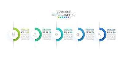 La plantilla de línea de tiempo de infografía moderna se puede utilizar para el diseño de flujo de trabajo, diagrama, opciones de número, diseño web. concepto de negocio infográfico con 5 opciones, partes, pasos o procesos. vector