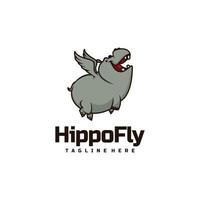 Vector Logo Illustration Hippo Fly Mascot Cartoon Style.