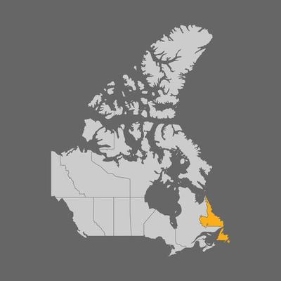 Newfoundland province highlighted on the map of Canada