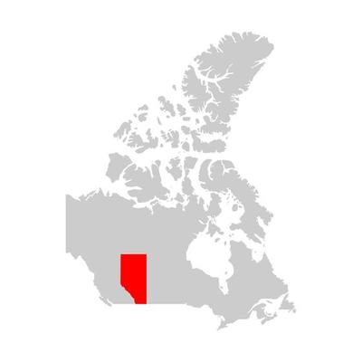 Alberta province highlighted on the map of Canada