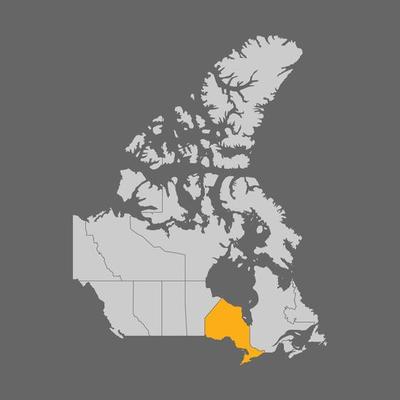 Ontario province highlighted on the map of Canada