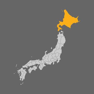 Hokkaido prefecture highlight on the map of Japan