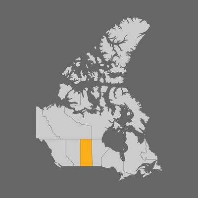 Saskatchewan province highlighted on the map of Canada.