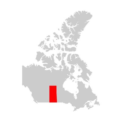 Saskatchewan province highlighted on the map of Canada