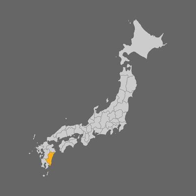 Miyazaki prefecture highlight on the map of Japan