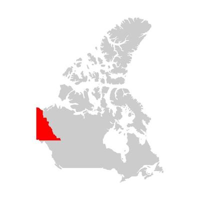 Yukon territory highlighted on the map of Canada