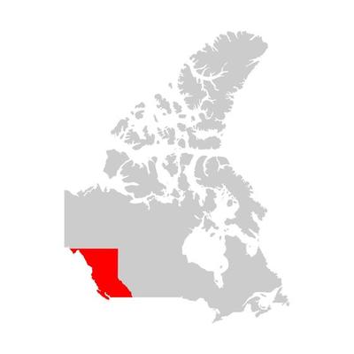 British columbia province highlighted on the map of Canada