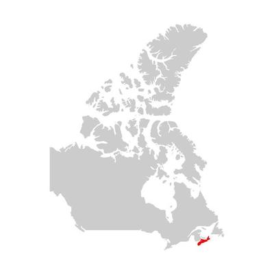 Nova Scotia province highlighted on the map of Canada