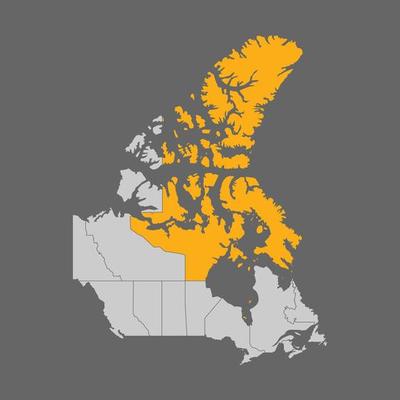 Nunavut territory highlighted on the map of Canada