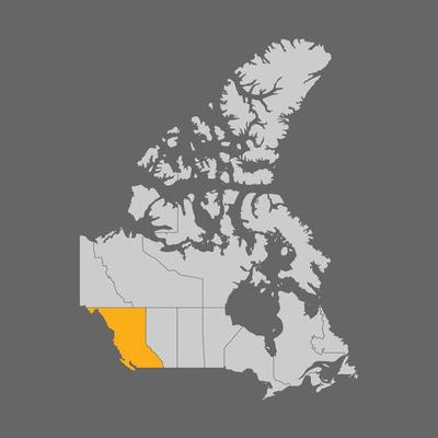 British columbia province highlighted on the map of Canada