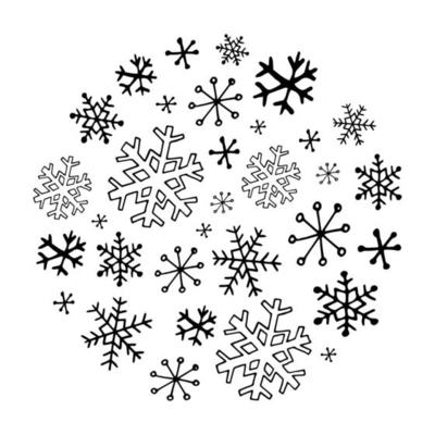 Collection of doodle snowflakes. Simple hand drawn winter illustrations. Christmas card, Happy New Year