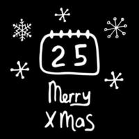 Simple winter Christmas doodle style illustration. Illustration drawn by hands in the style of line art in white on a black background. Creation of design for New Year, winter, Christmas vector