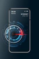 Internet speed test smartphone interface vector template. Mobile app page blue design layout. Wifi, mobile internet booster screen. Flat UI for application.