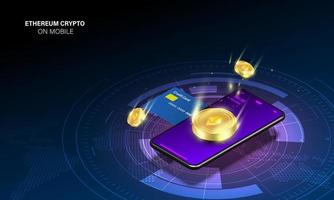 Crypto currency, ethereum Crypto on Mobile. Banner Vector. vector