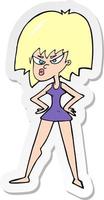 sticker of a cartoon angry woman in dress vector