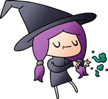 gradient cartoon of cute kawaii witch vector