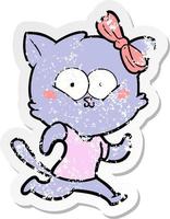 distressed sticker of a cartoon cat vector