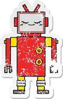 distressed sticker of a cute cartoon robot vector