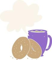 café de dibujos animados y donuts y burbujas de habla en estilo retro vector