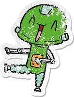 distressed sticker of a cartoon robot vector