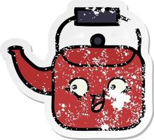 distressed sticker of a cute cartoon kettle vector