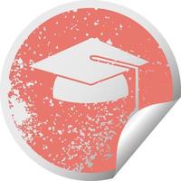 distressed circular peeling sticker symbol graduation cap vector