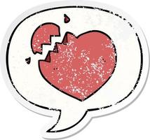 cartoon broken heart and speech bubble distressed sticker vector