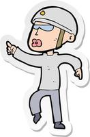 sticker of a cartoon man in bike helmet pointing vector