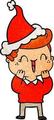 textured cartoon of a laughing boy wearing santa hat